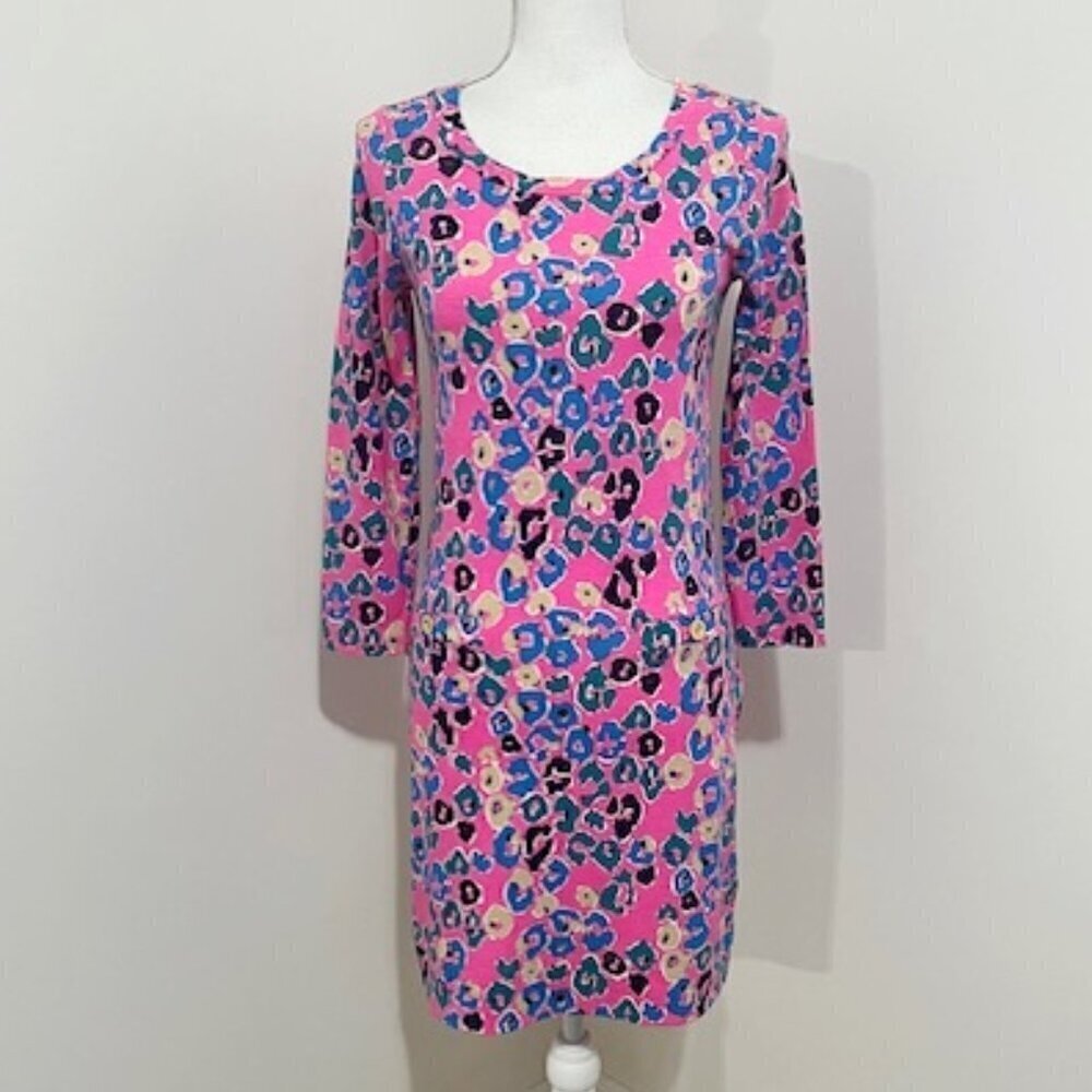 Lilly Pulitzer Corine Paws Off Leopard Long Sleeve Shift Dress Size XS